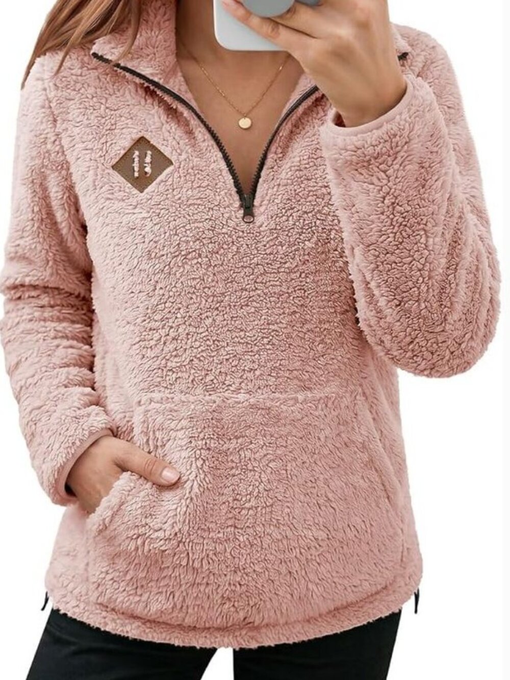Fleece Pullover Half Zip Sweatshirt with Front Pocket